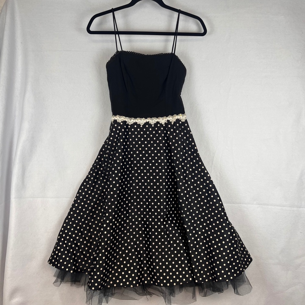 Vintage Jump Apparel Womens Polka Dot Fit & Flare Midi Dress Black Size 3/4